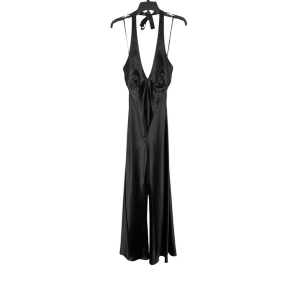 Victorias Secret 100% Silk Halter Wide-Leg Jumpsuit Black Size S Vintage Y2K 90s